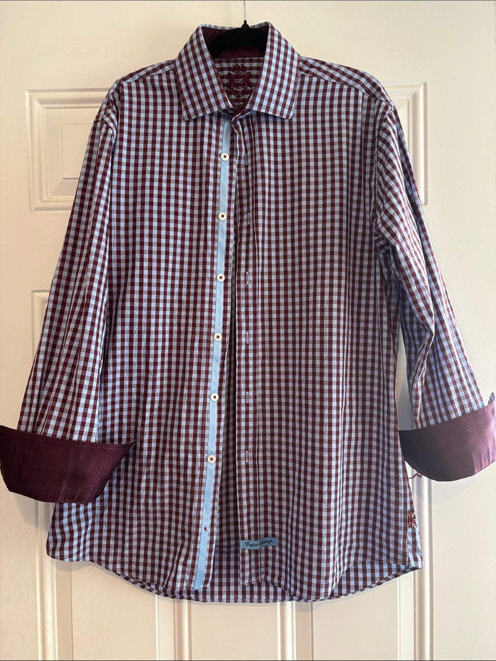 English Laundry Men's Checked Button-Down Shirt in Burgundy and White